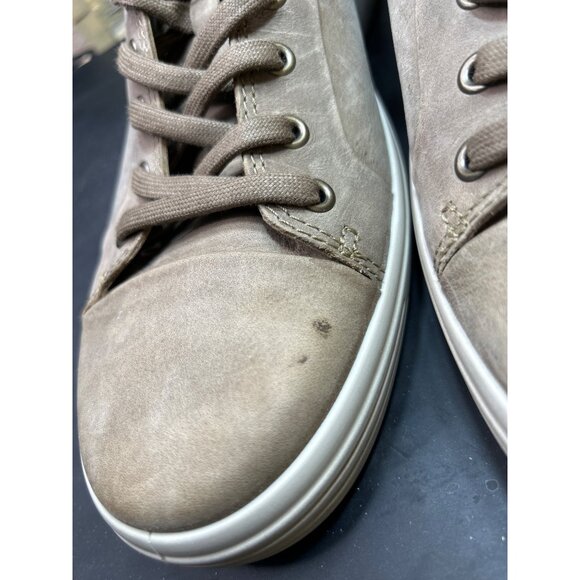 Ecco Mens Soft 7 LaceUp Sneakers Size 10 10.5 Distressed Stone Taupe Leather - Picture 4 of 9